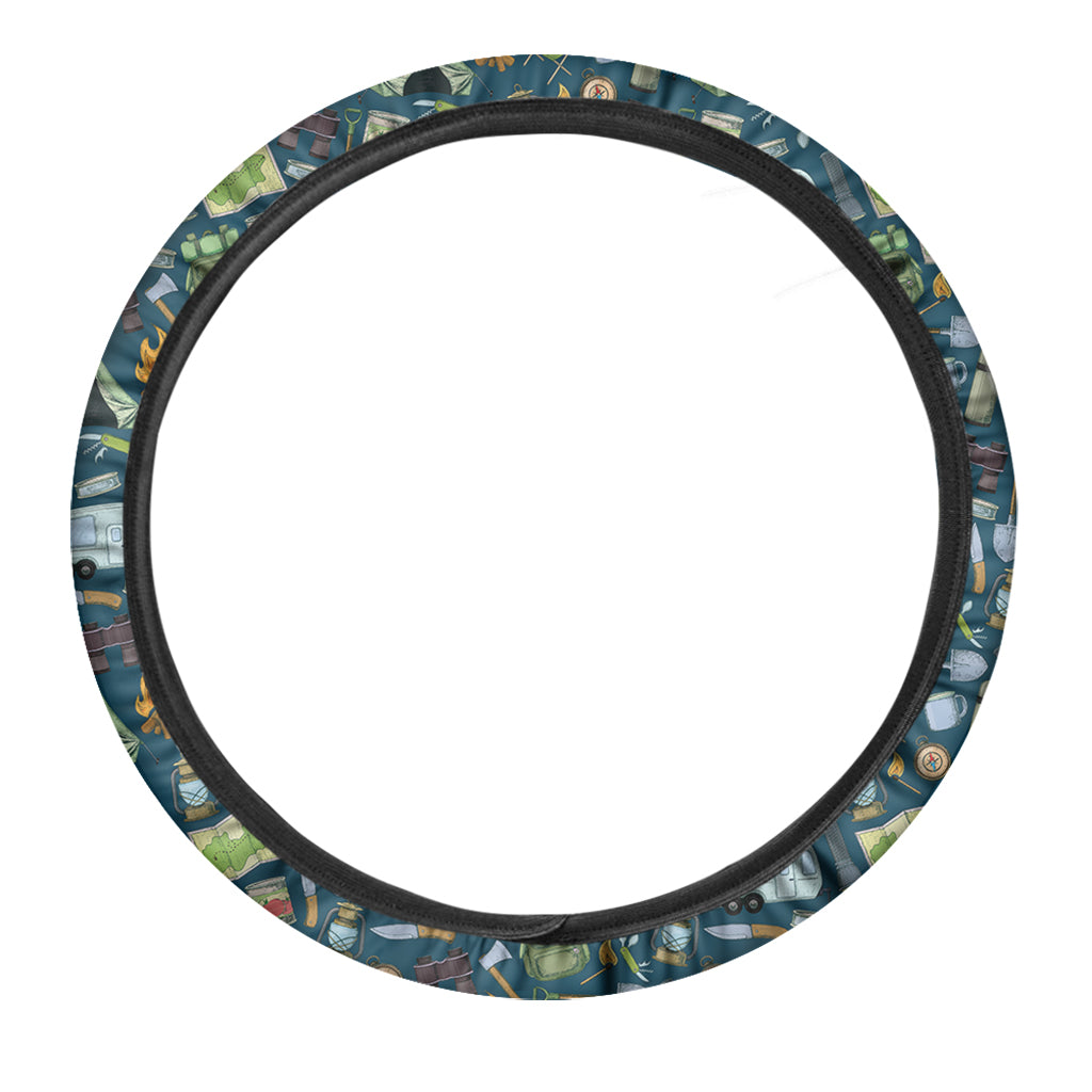 Camping Equipment Pattern Print Car Steering Wheel Cover