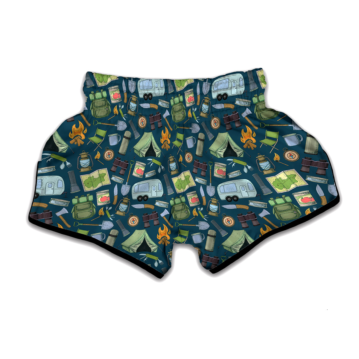 Camping Equipment Pattern Print Muay Thai Boxing Shorts