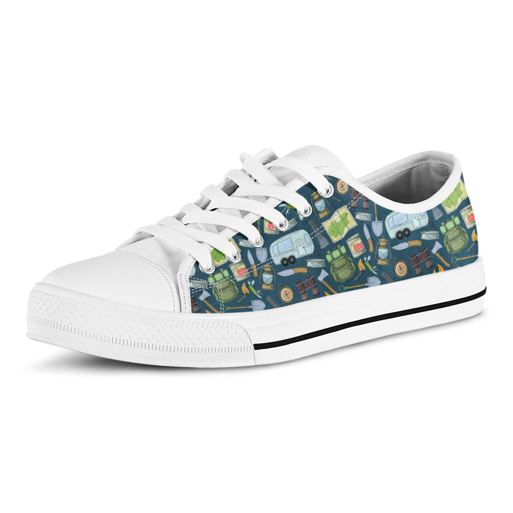 Camping Equipment Pattern Print White Low Top Shoes