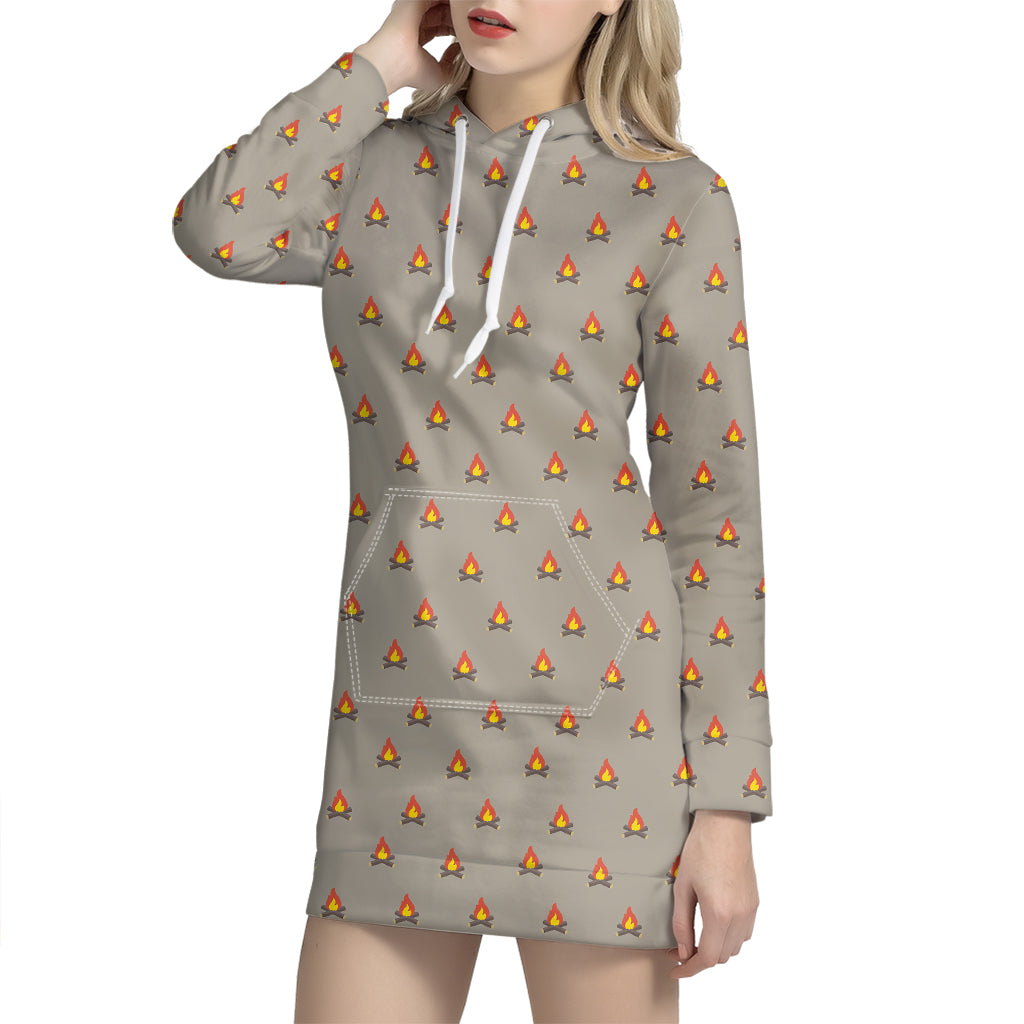 Camping Fire Pattern Print Hoodie Dress