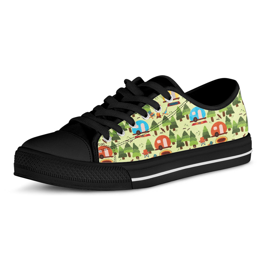 Camping Picnic Pattern Print Black Low Top Shoes