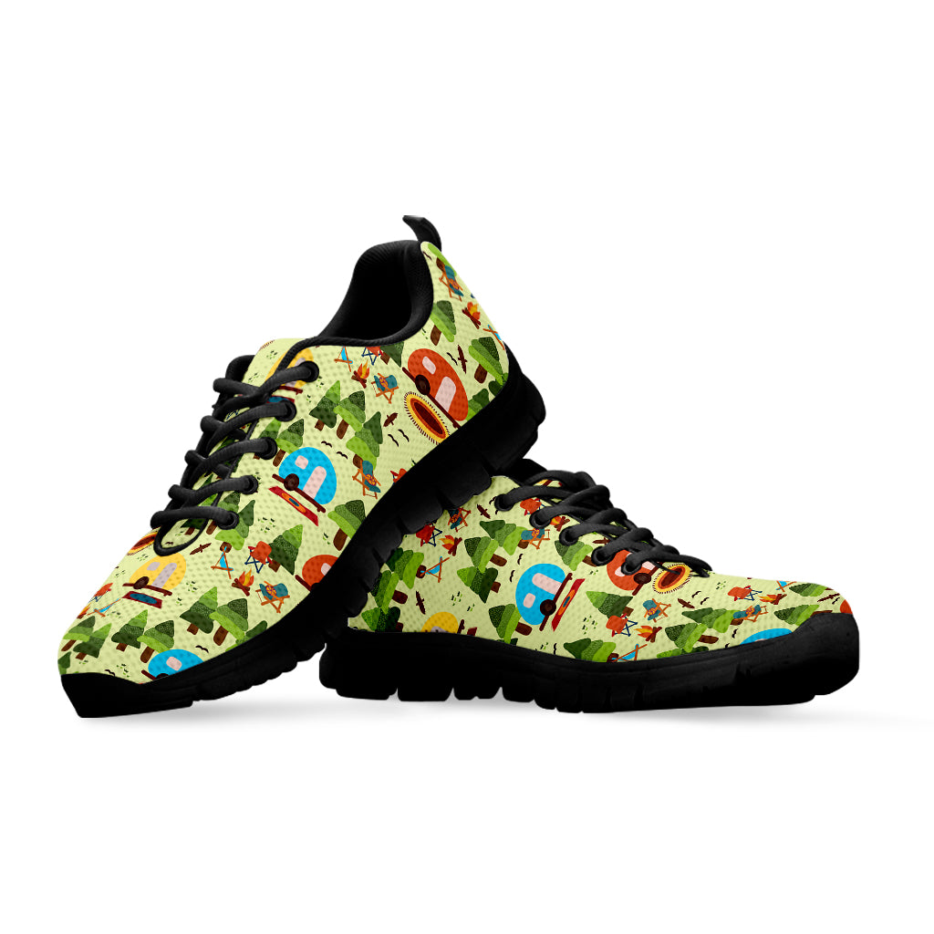 Camping Picnic Pattern Print Black Sneakers