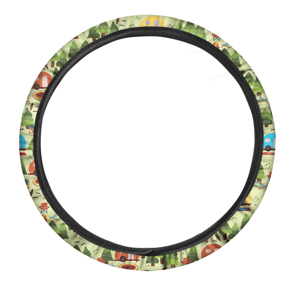 Camping Picnic Pattern Print Car Steering Wheel Cover