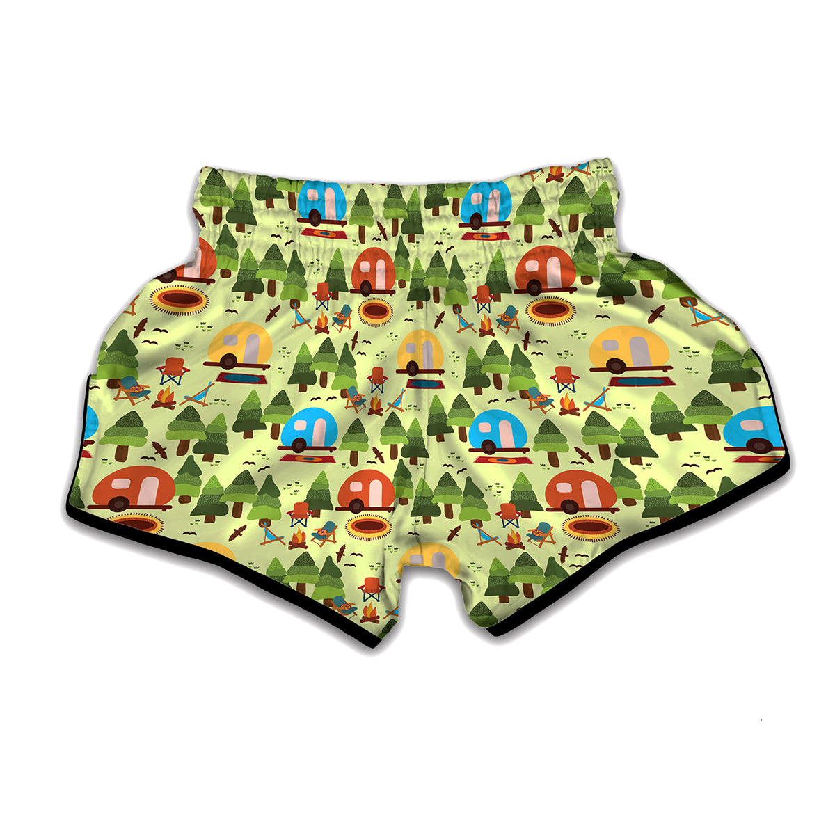 Camping Picnic Pattern Print Muay Thai Boxing Shorts
