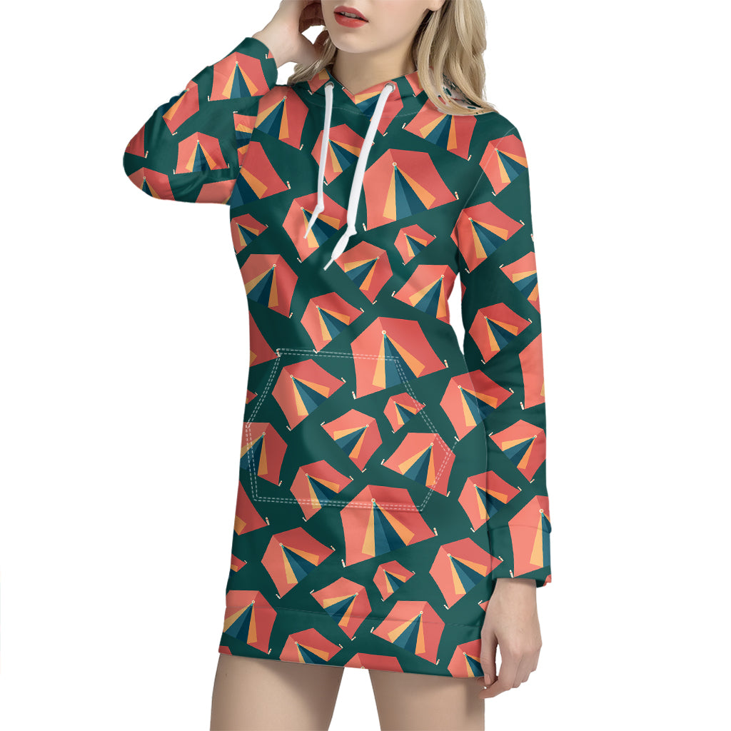 Camping Tent Pattern Print Hoodie Dress