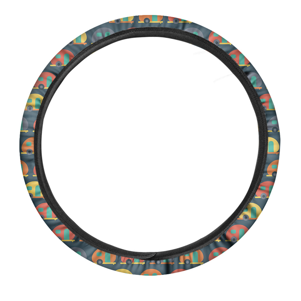 Camping Van Pattern Print Car Steering Wheel Cover