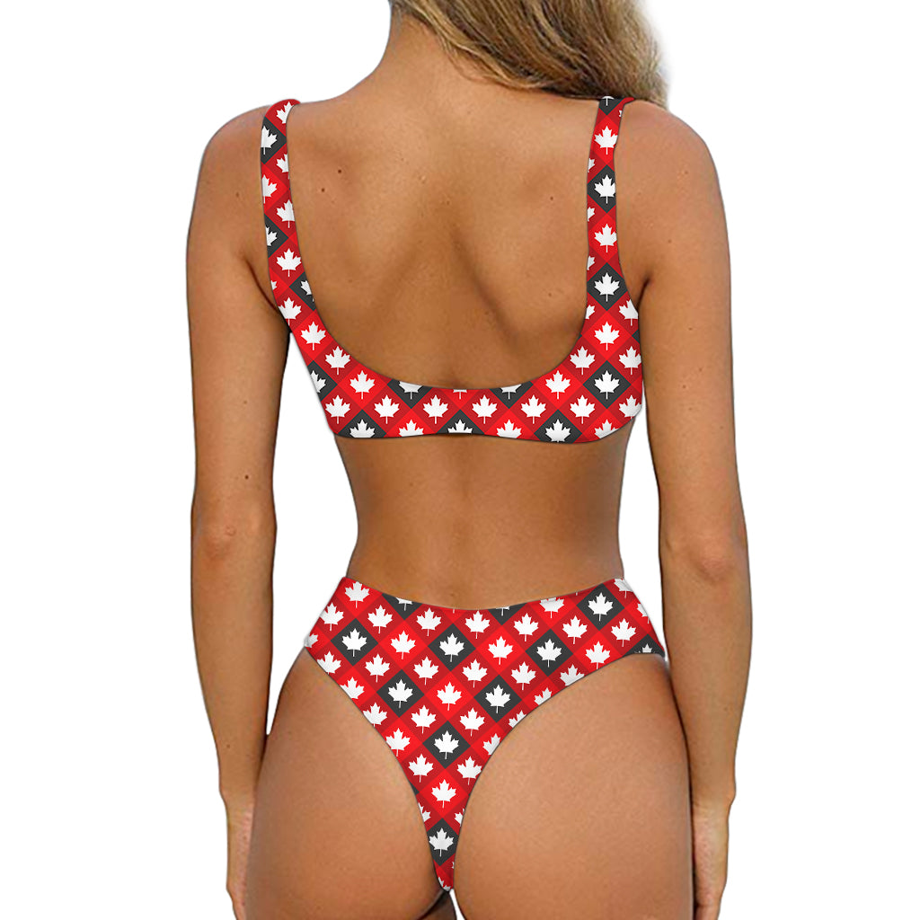 Canada Maple Leaf Pattern Print Front Bow Tie Bikini