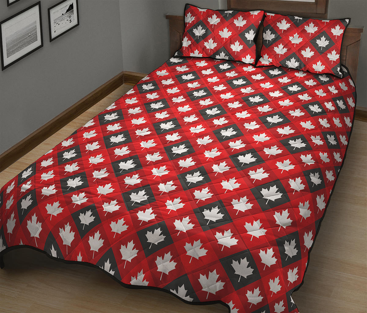 Canada Maple Leaf Pattern Print Quilt Bed Set