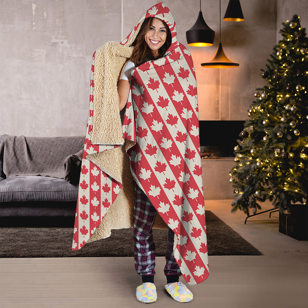 Canadian Maple Leaf Pattern Print Hooded Blanket