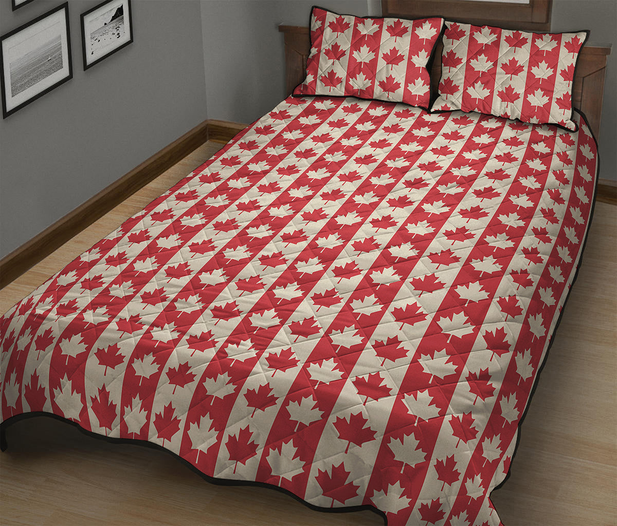 Canadian Maple Leaf Pattern Print Quilt Bed Set