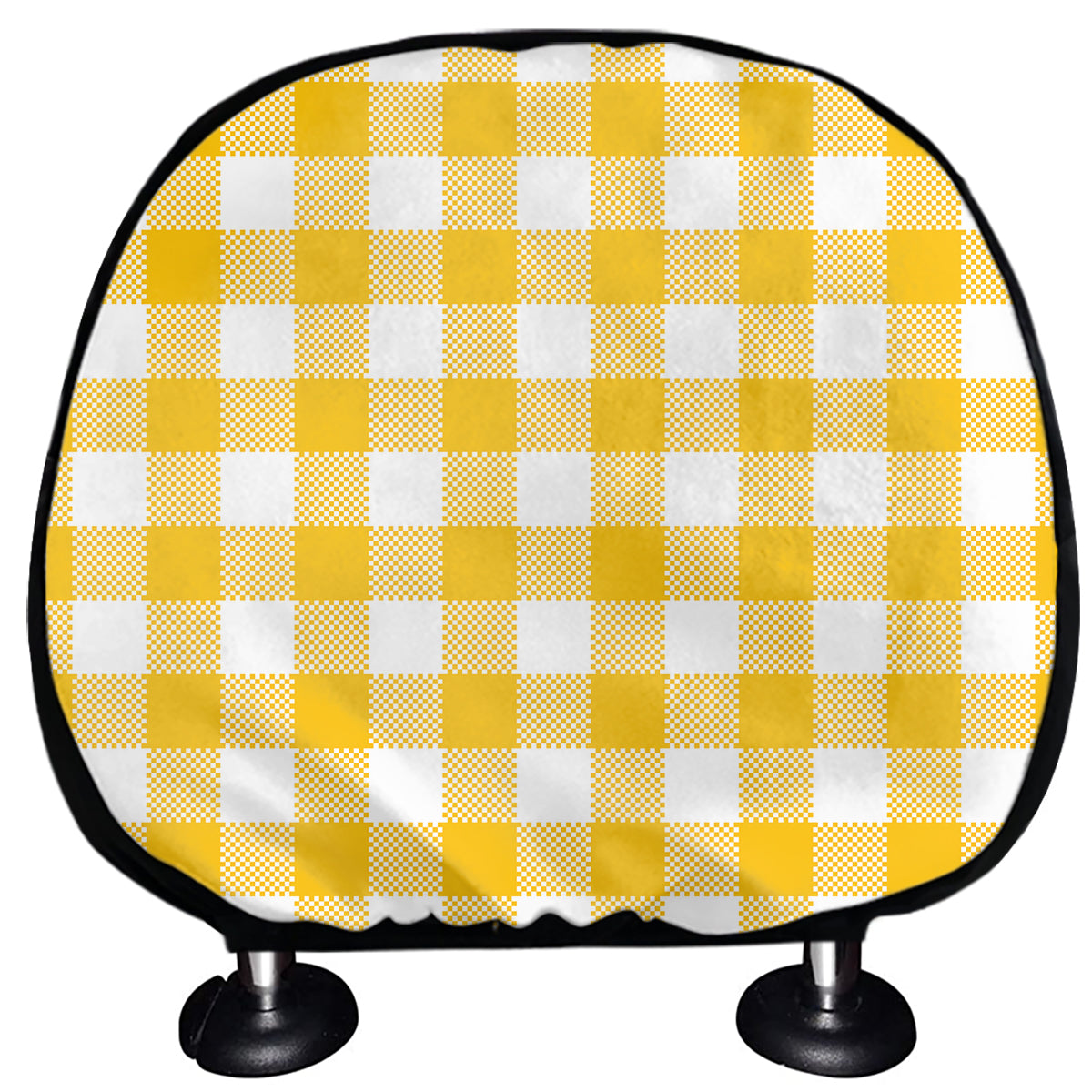 Canary Yellow And White Gingham Print Car Headrest Covers