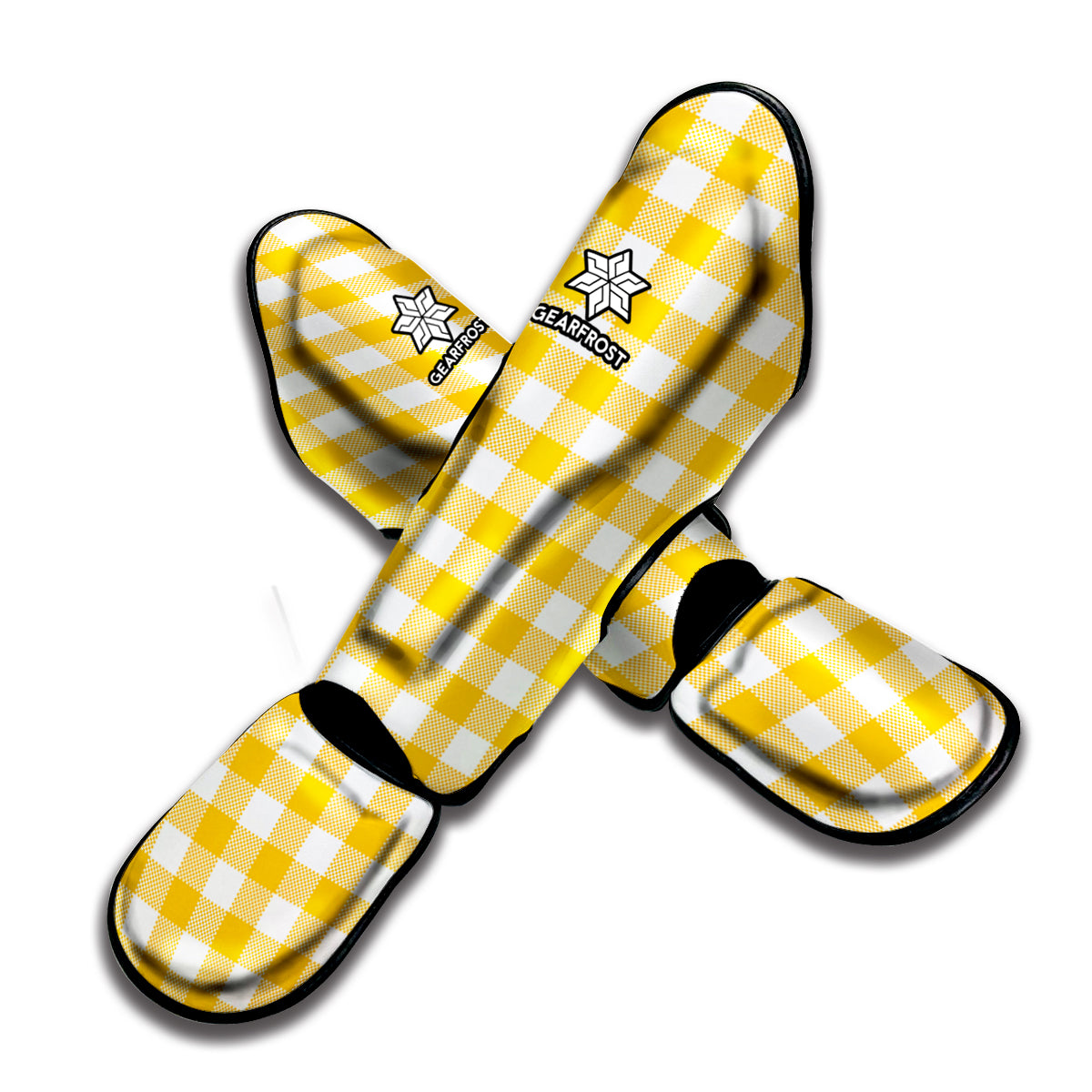 Canary Yellow And White Gingham Print Muay Thai Shin Guard