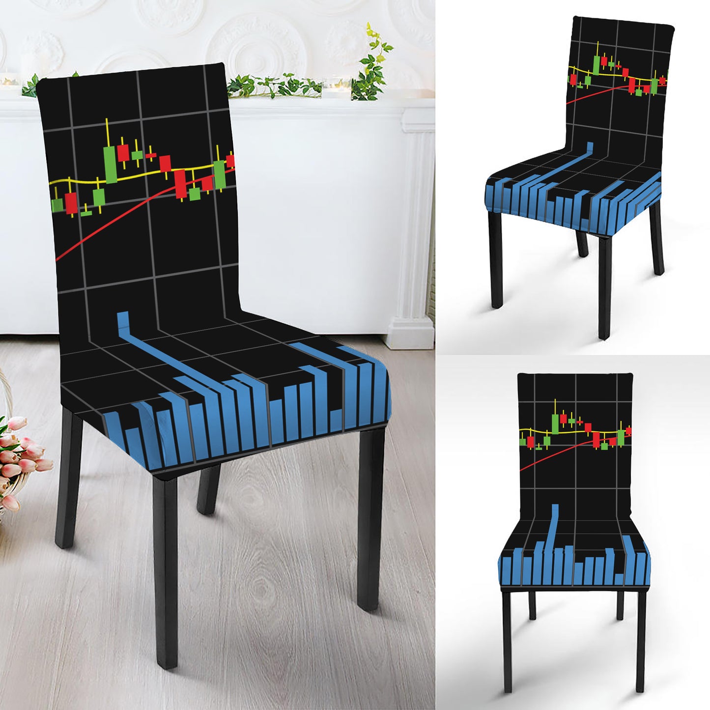 Candlestick Stock Graph Chart Print Dining Chair Slipcover