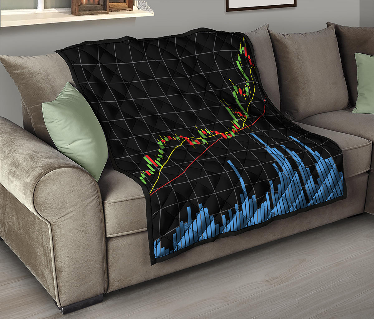 Candlestick Stock Graph Chart Print Quilt