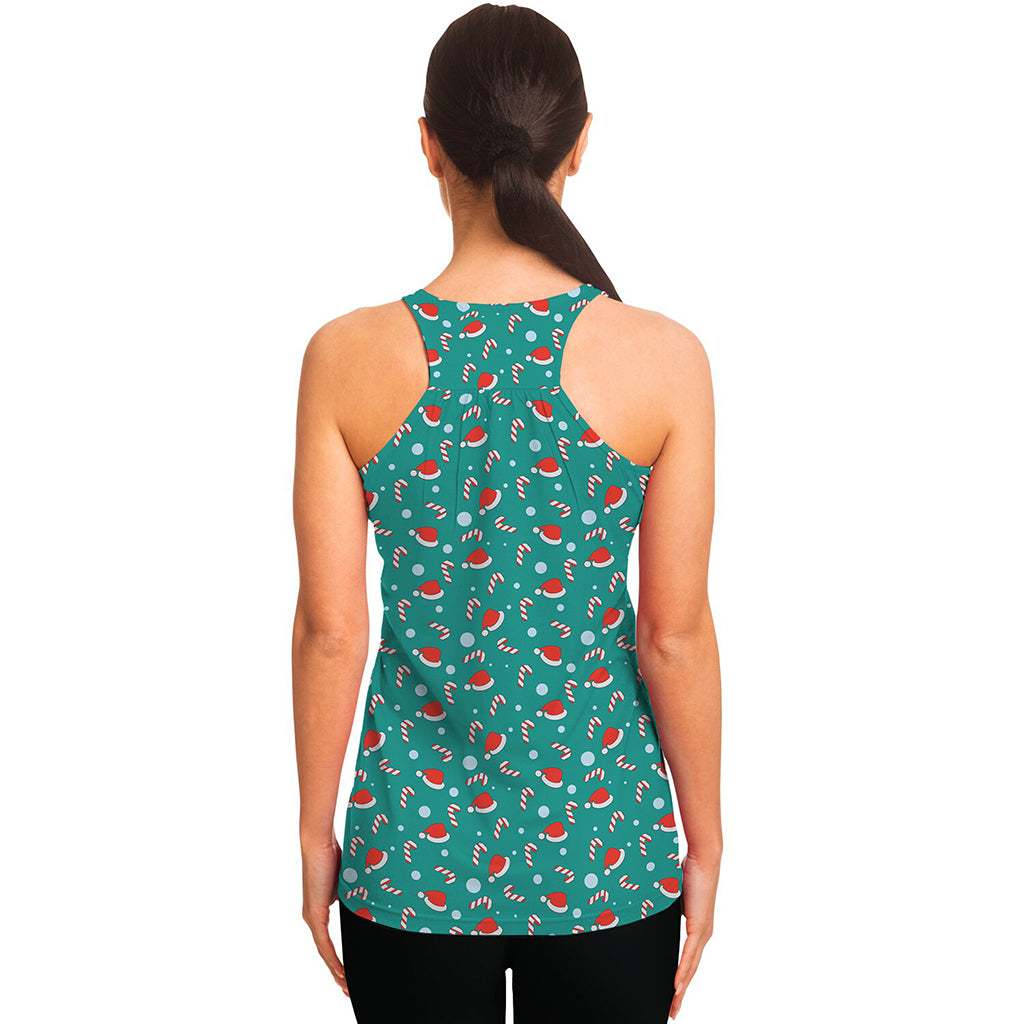 Candy And Santa Claus Hat Pattern Print Women's Racerback Tank Top