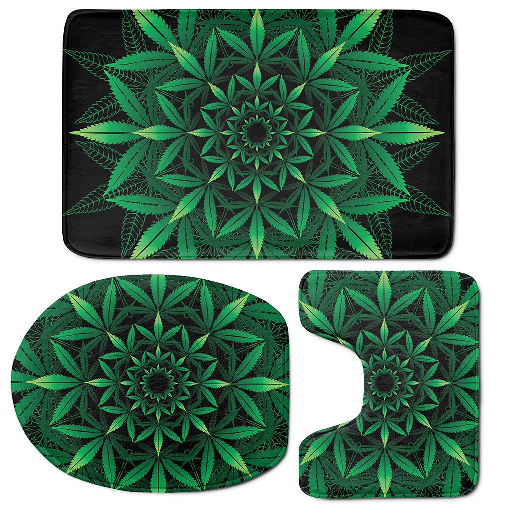 Cannabis Leaf Mandala Print 3 Piece Bath Mat Set
