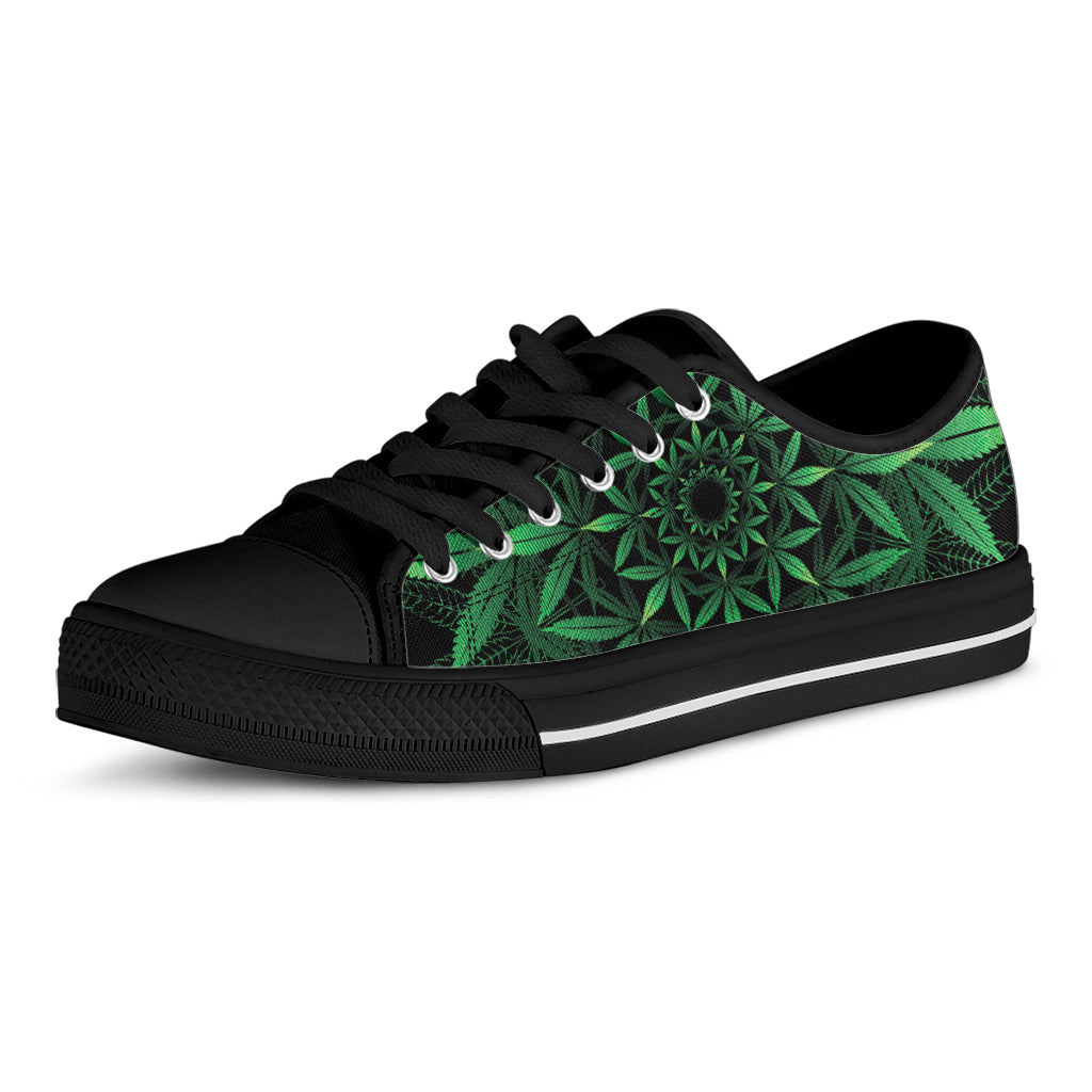 Cannabis Leaf Mandala Print Black Low Top Shoes