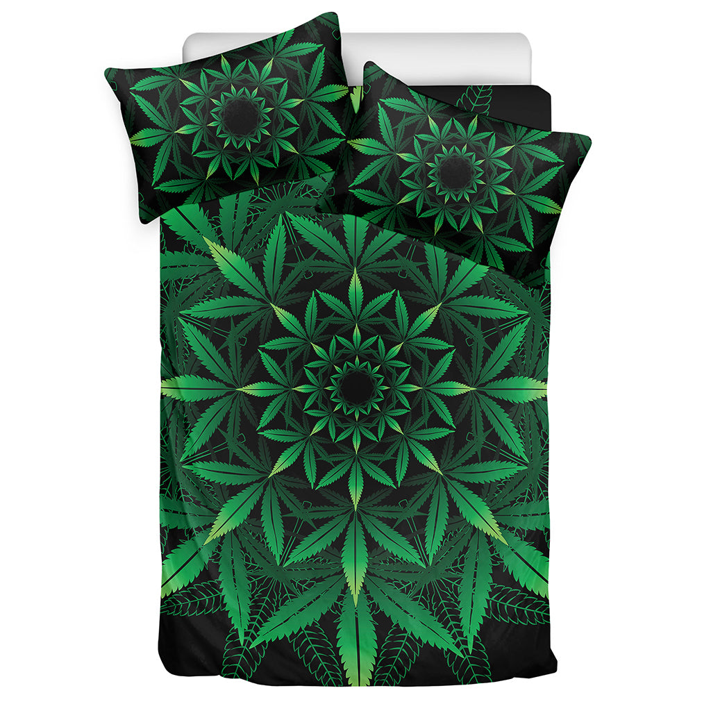 Cannabis Leaf Mandala Print Duvet Cover Bedding Set