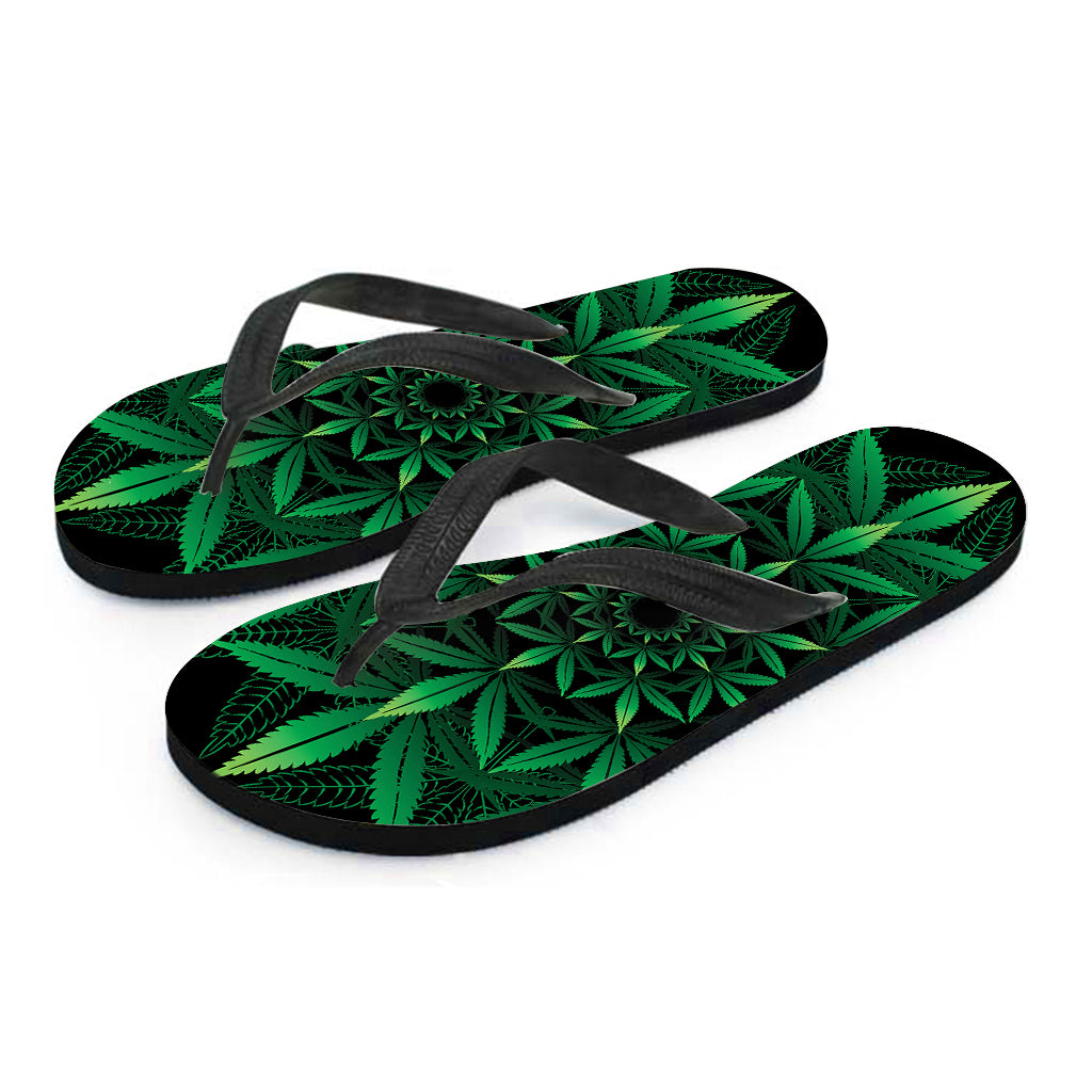 Cannabis Leaf Mandala Print Flip Flops
