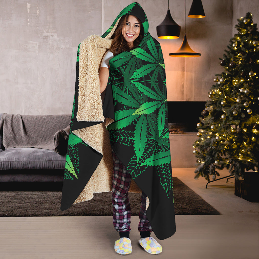 Cannabis Leaf Mandala Print Hooded Blanket