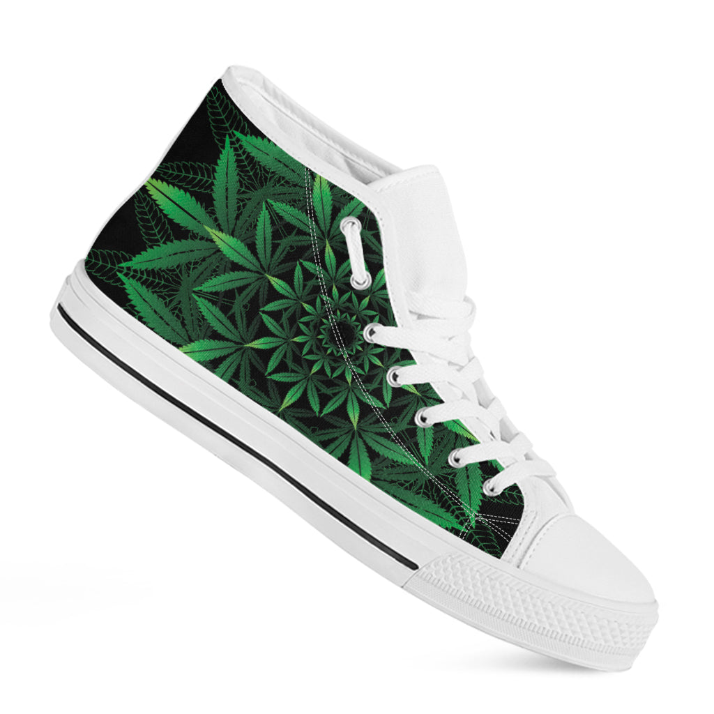 Cannabis Leaf Mandala Print White High Top Shoes