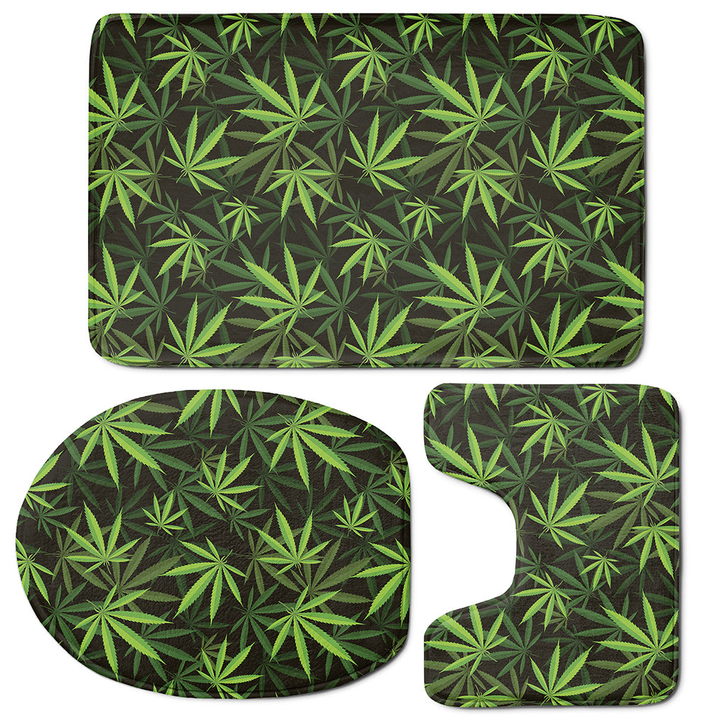 Cannabis Leaves Pattern Print 3 Piece Bath Mat Set