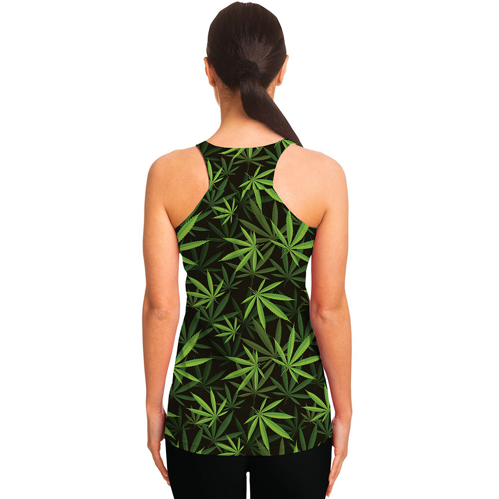 Cannabis Leaves Pattern Print Women's Racerback Tank Top