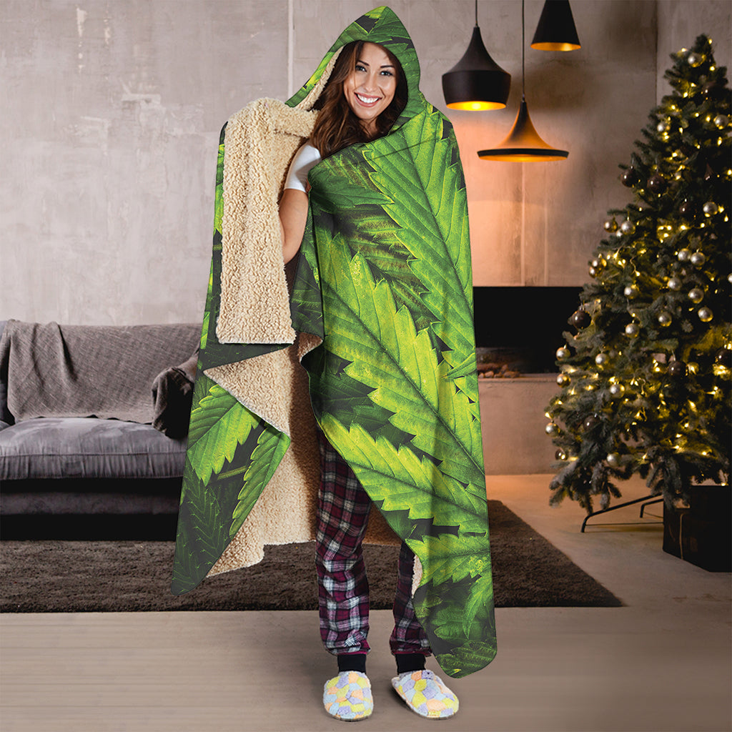 Cannabis Print Hooded Blanket