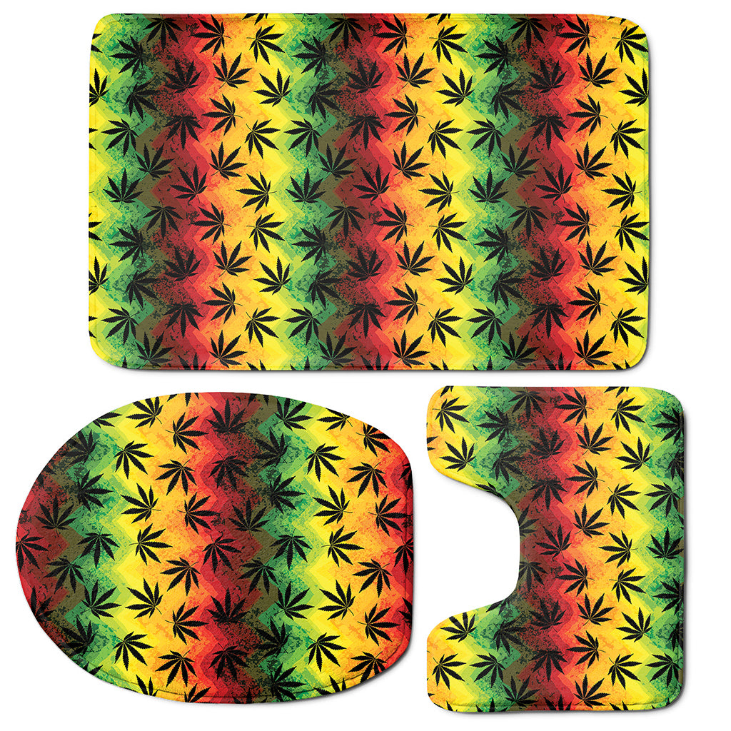 Cannabis Rasta Pattern Print 3 Piece Bath Mat Set