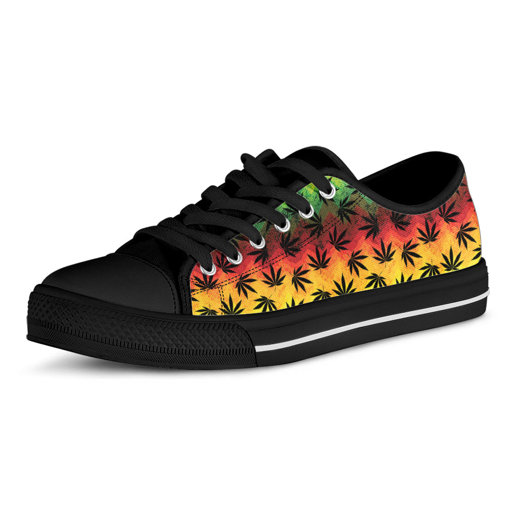 Cannabis Rasta Pattern Print Black Low Top Shoes
