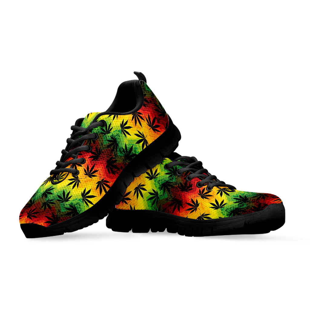 Cannabis Rasta Pattern Print Black Sneakers