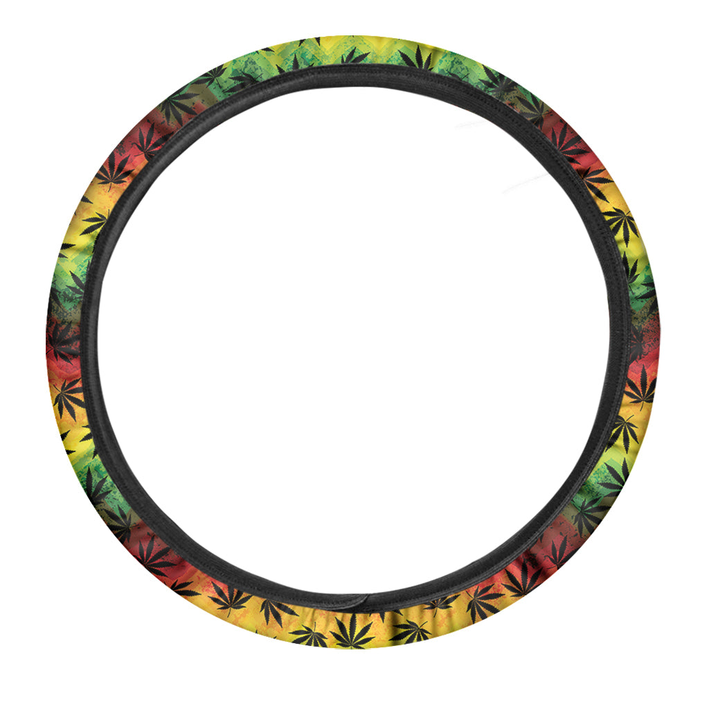 Cannabis Rasta Pattern Print Car Steering Wheel Cover
