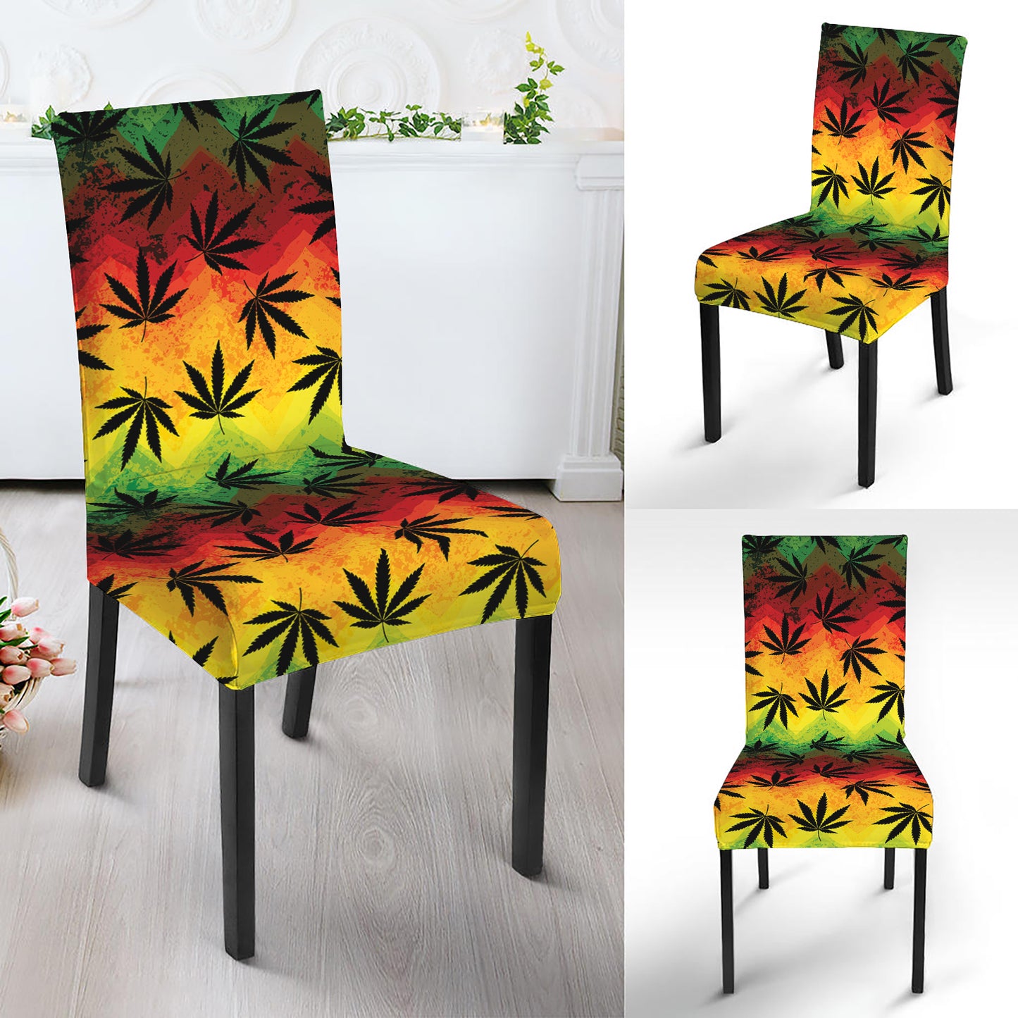 Cannabis Rasta Pattern Print Dining Chair Slipcover