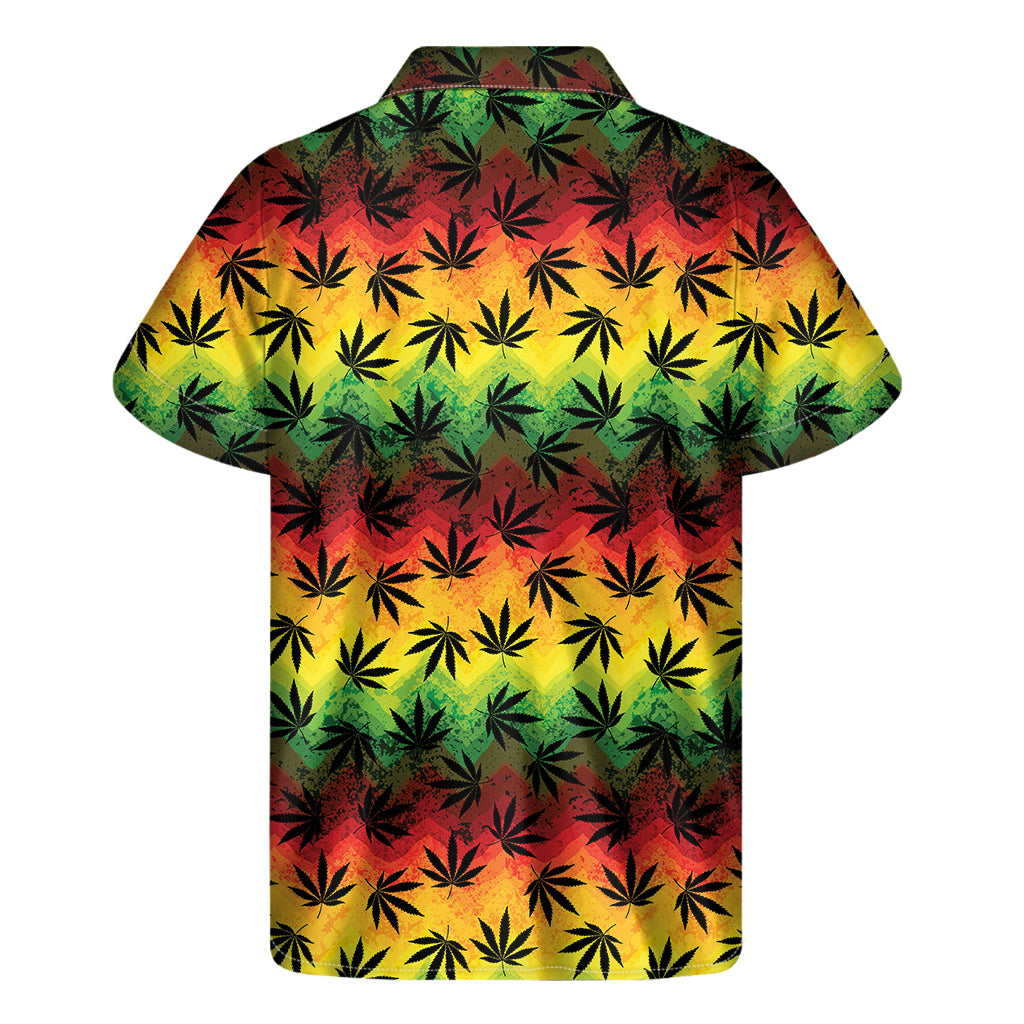 Cannabis Rasta Pattern Print Men's Short Sleeve Shirt