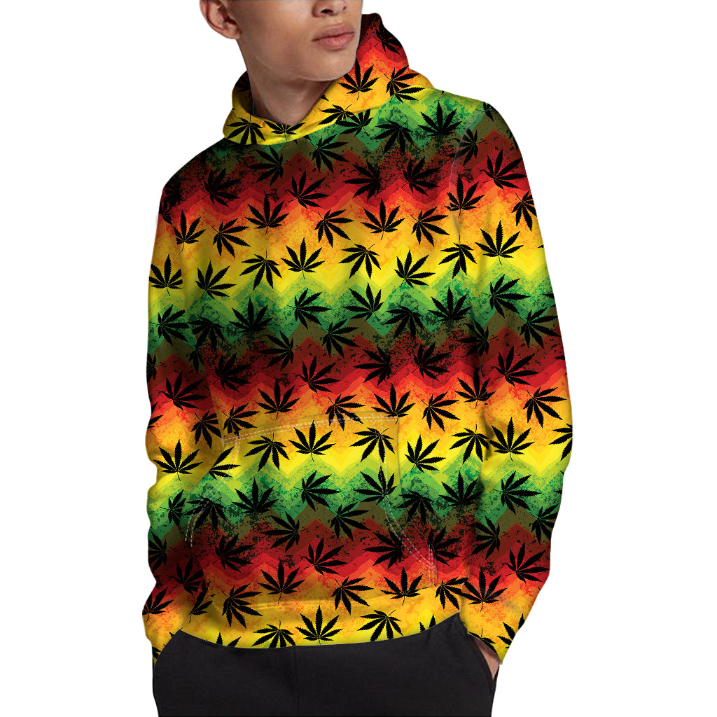 Cannabis Rasta Pattern Print Pullover Hoodie