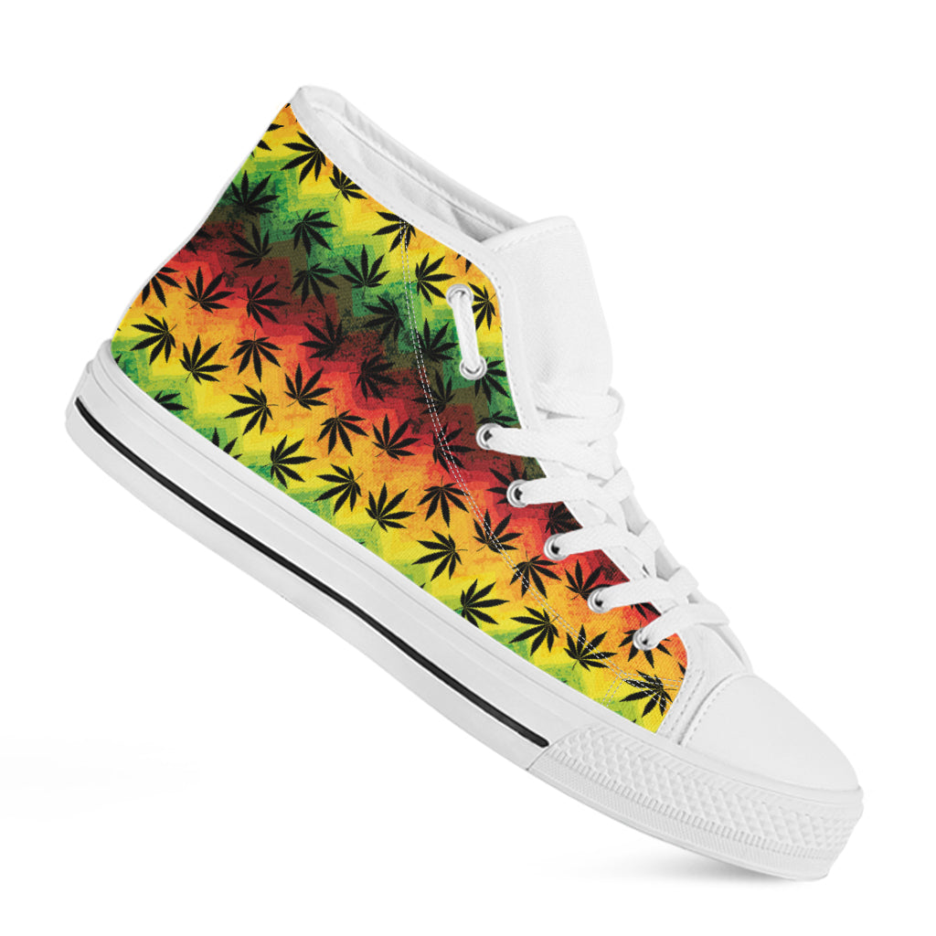 Cannabis Rasta Pattern Print White High Top Shoes
