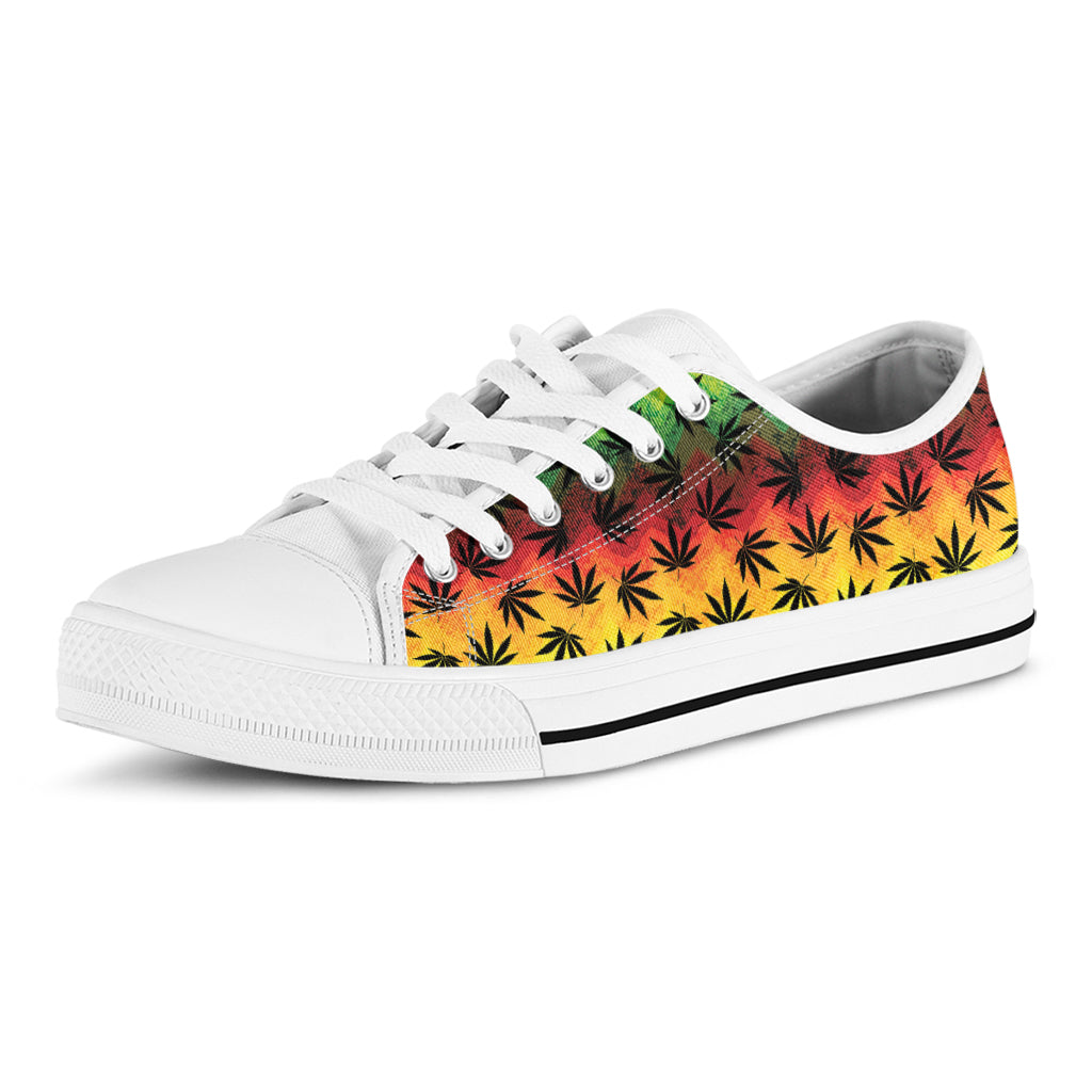 Cannabis Rasta Pattern Print White Low Top Shoes