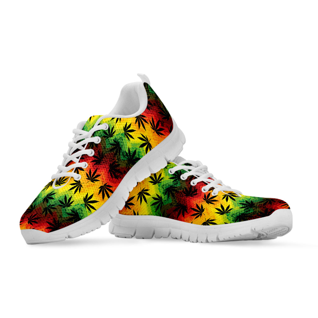 Cannabis Rasta Pattern Print White Sneakers