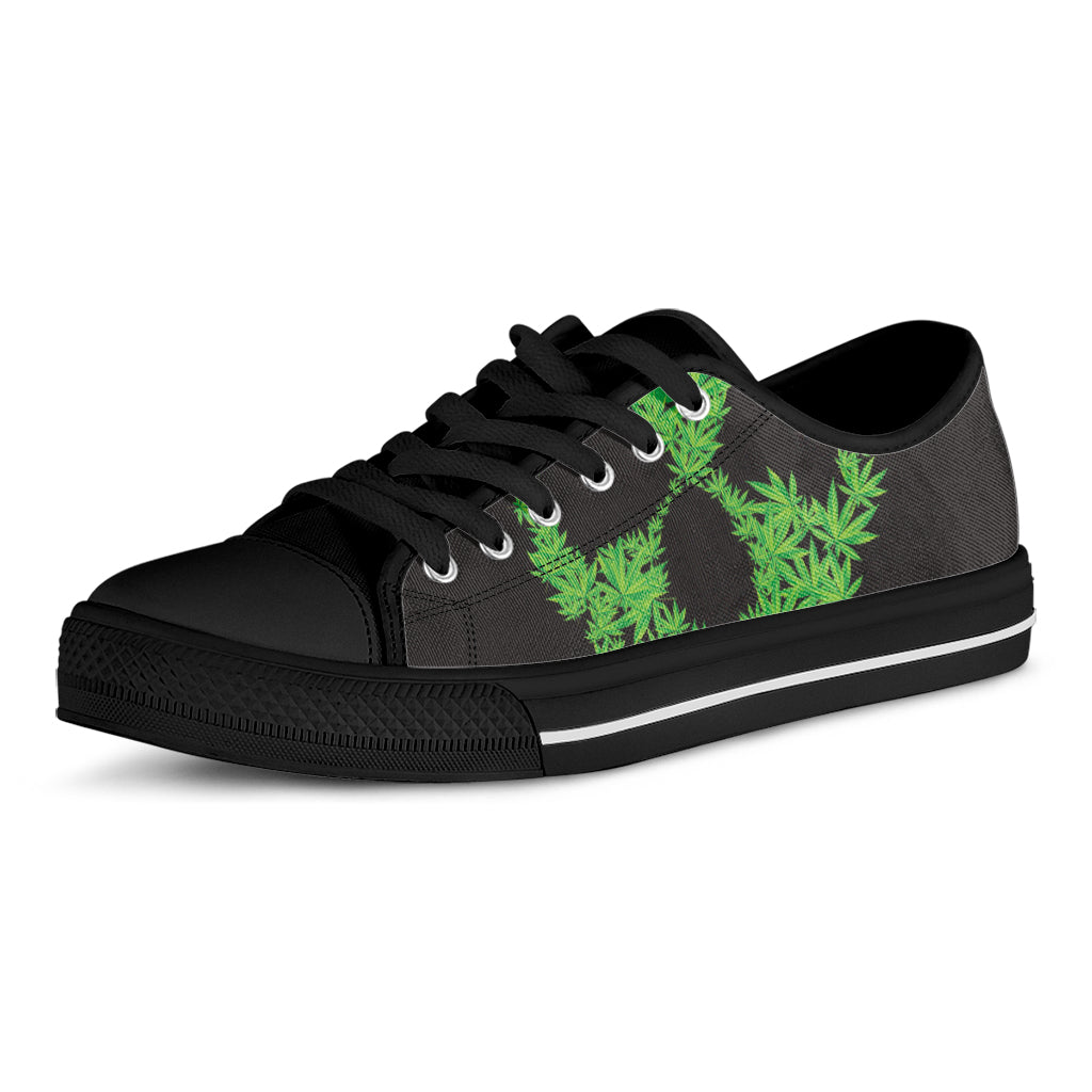 Cannabis Skull Print Black Low Top Shoes