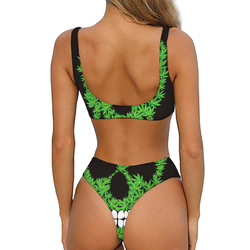 Cannabis Skull Print Front Bow Tie Bikini