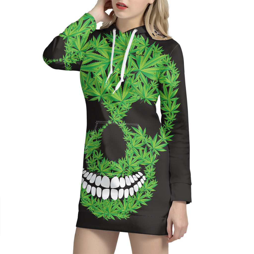 Cannabis Skull Print Pullover Hoodie Dress