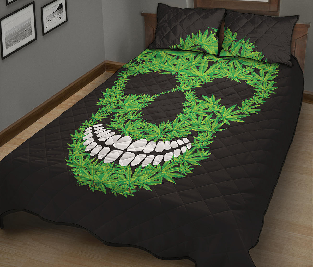 Cannabis Skull Print Quilt Bed Set