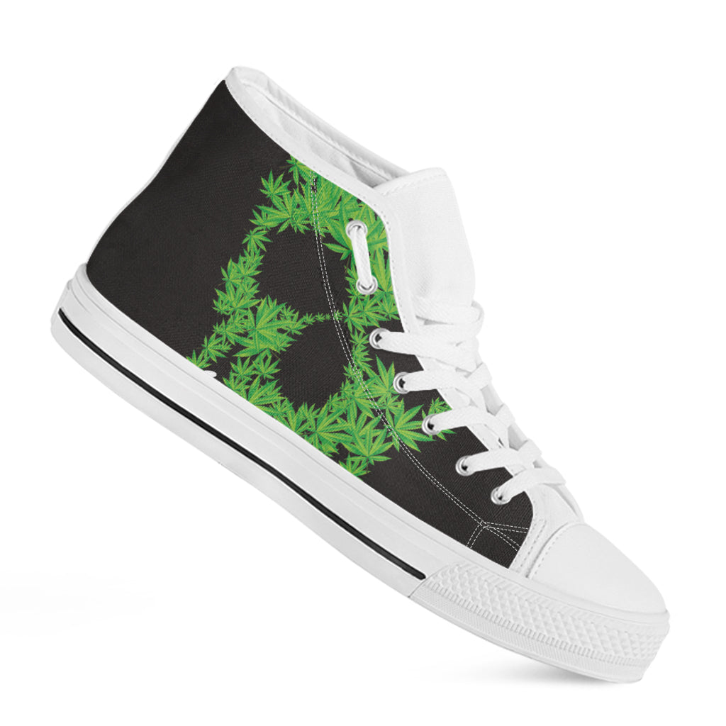 Cannabis Skull Print White High Top Shoes