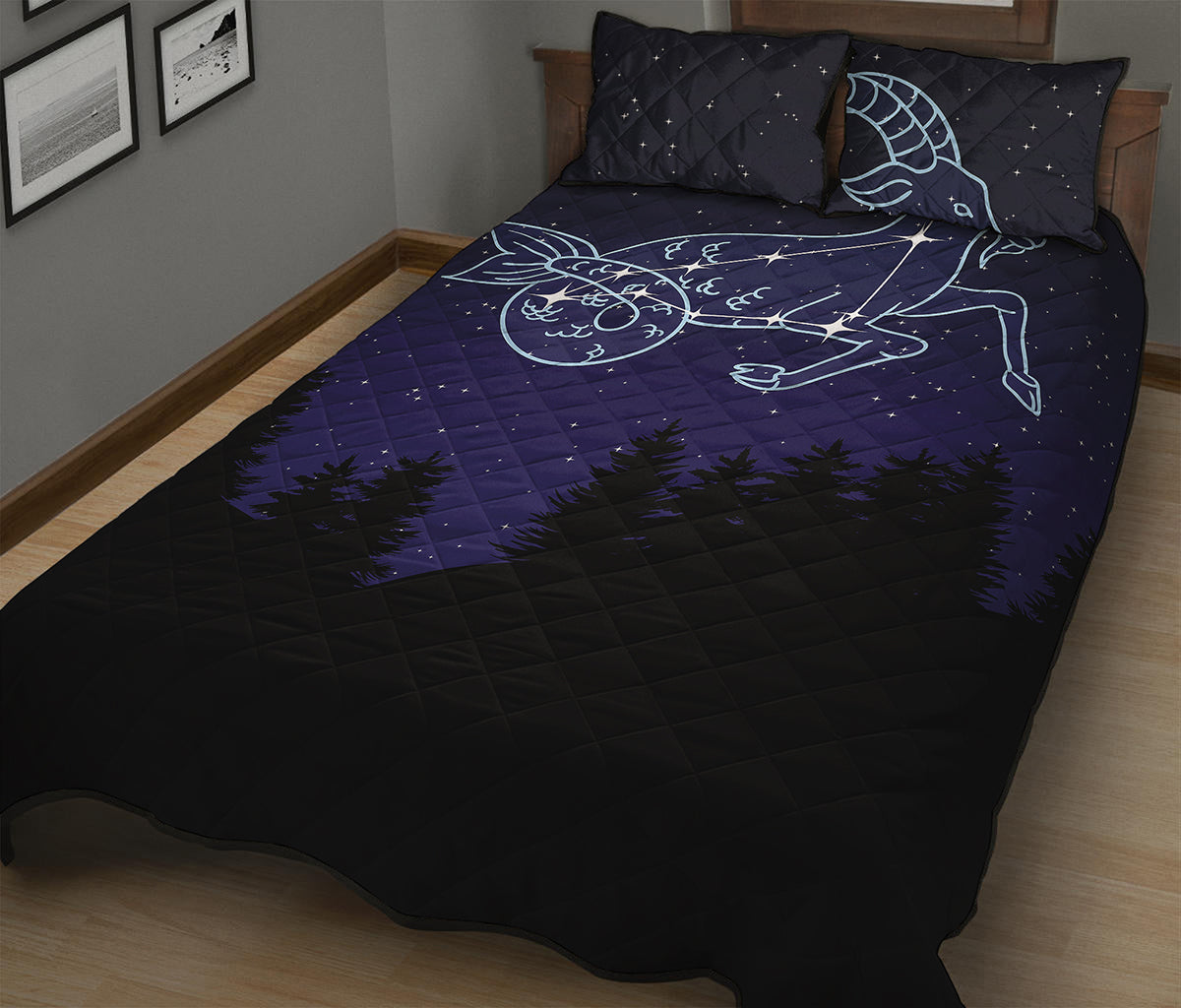 Capricorn Constellation Print Quilt Bed Set
