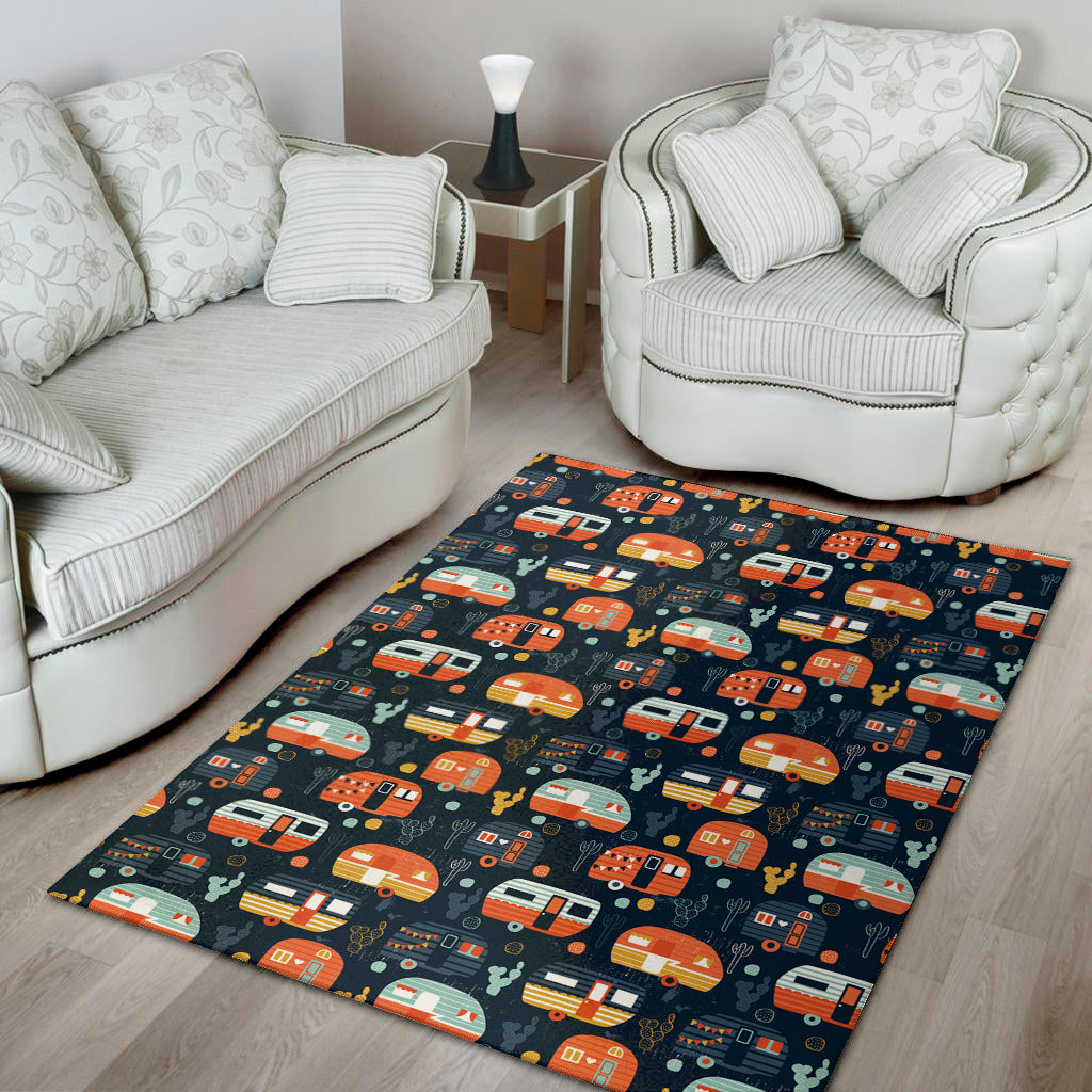 Caravan Camping Pattern Print Area Rug