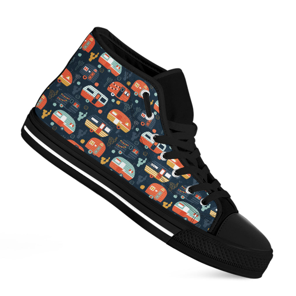 Caravan Camping Pattern Print Black High Top Shoes