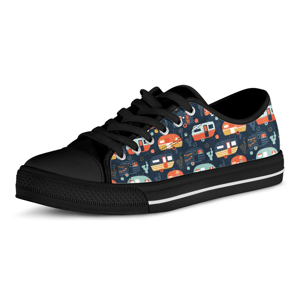 Caravan Camping Pattern Print Black Low Top Shoes