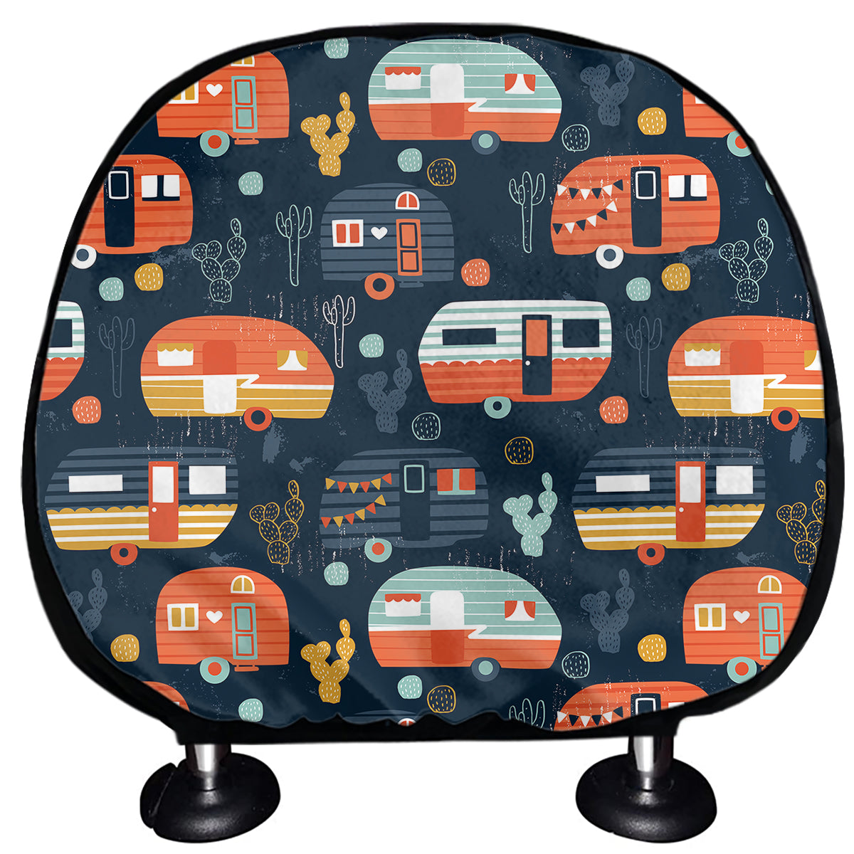 Caravan Camping Pattern Print Car Headrest Covers