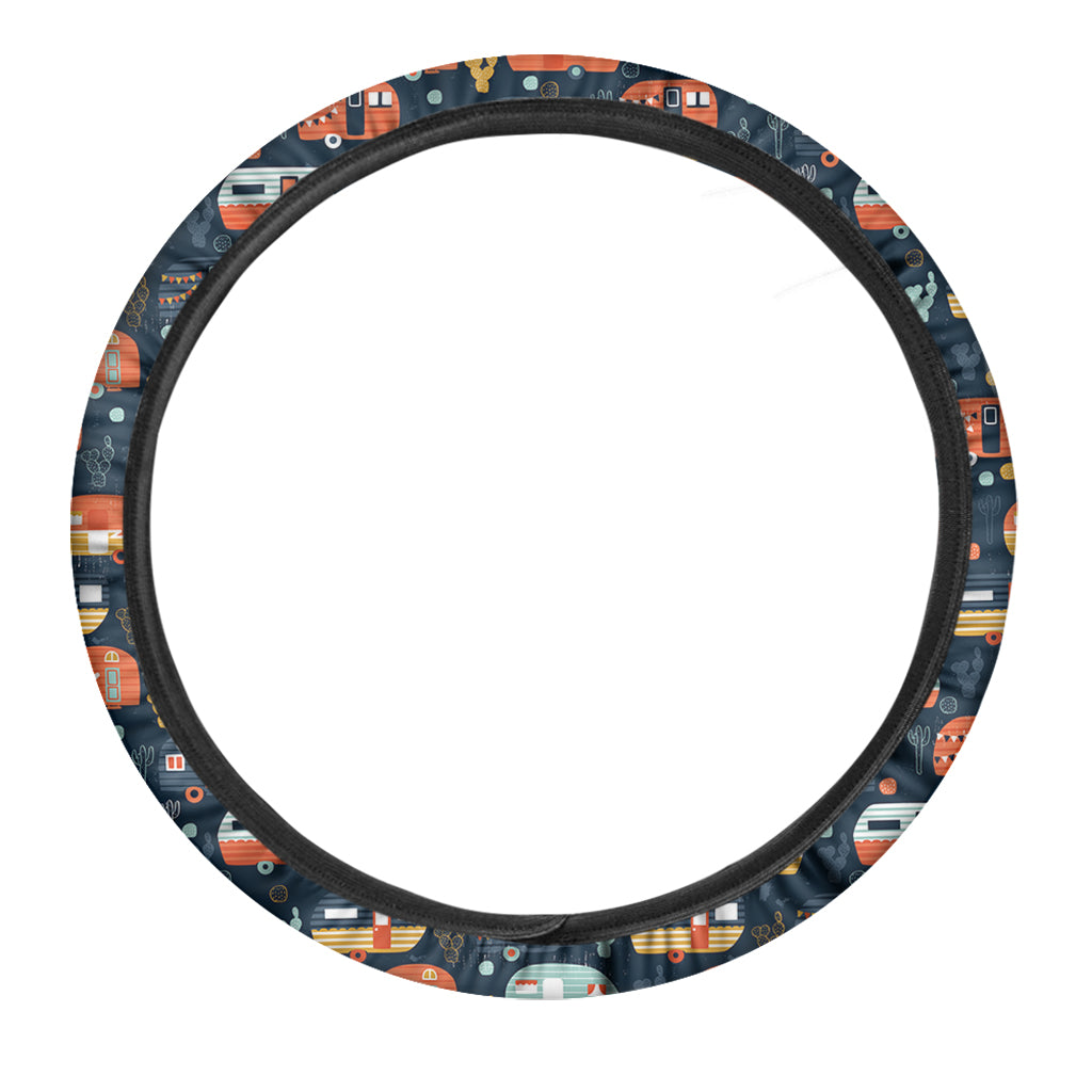 Caravan Camping Pattern Print Car Steering Wheel Cover