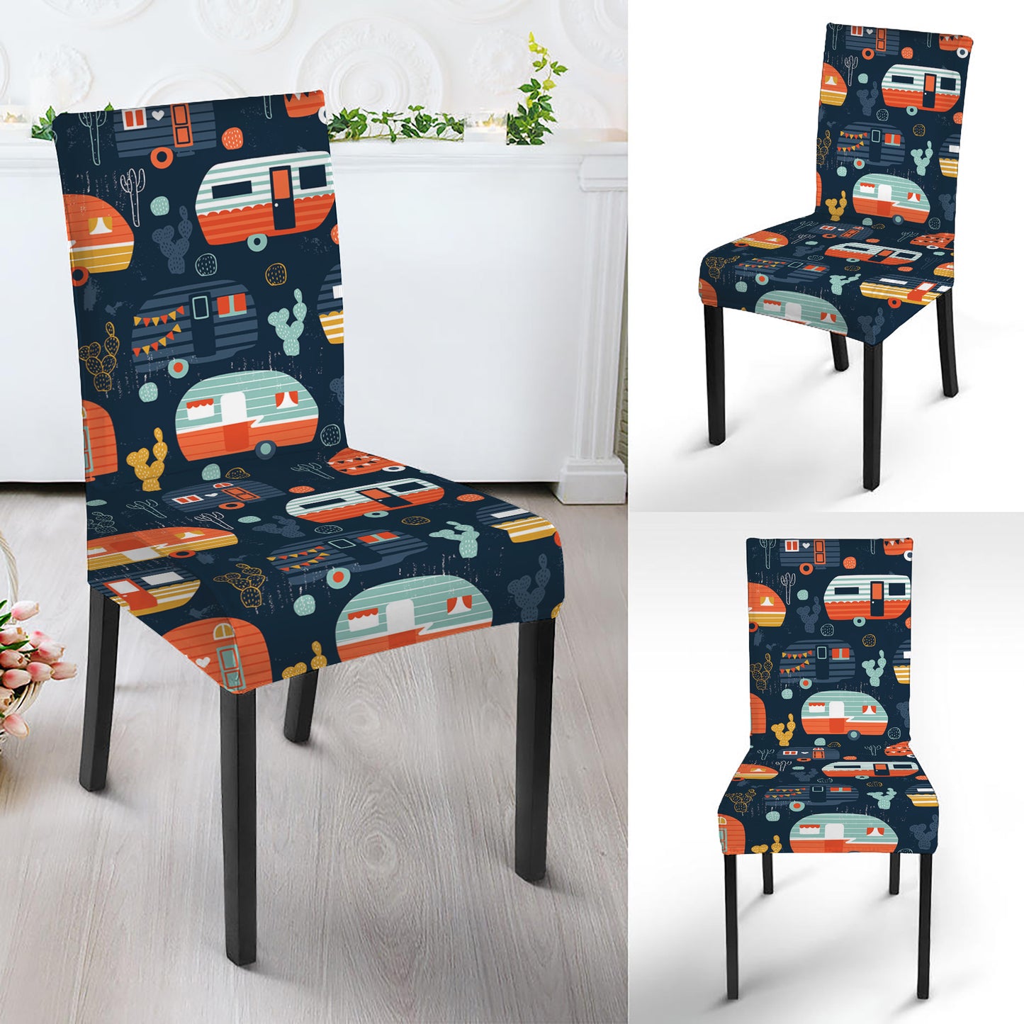 Caravan Camping Pattern Print Dining Chair Slipcover